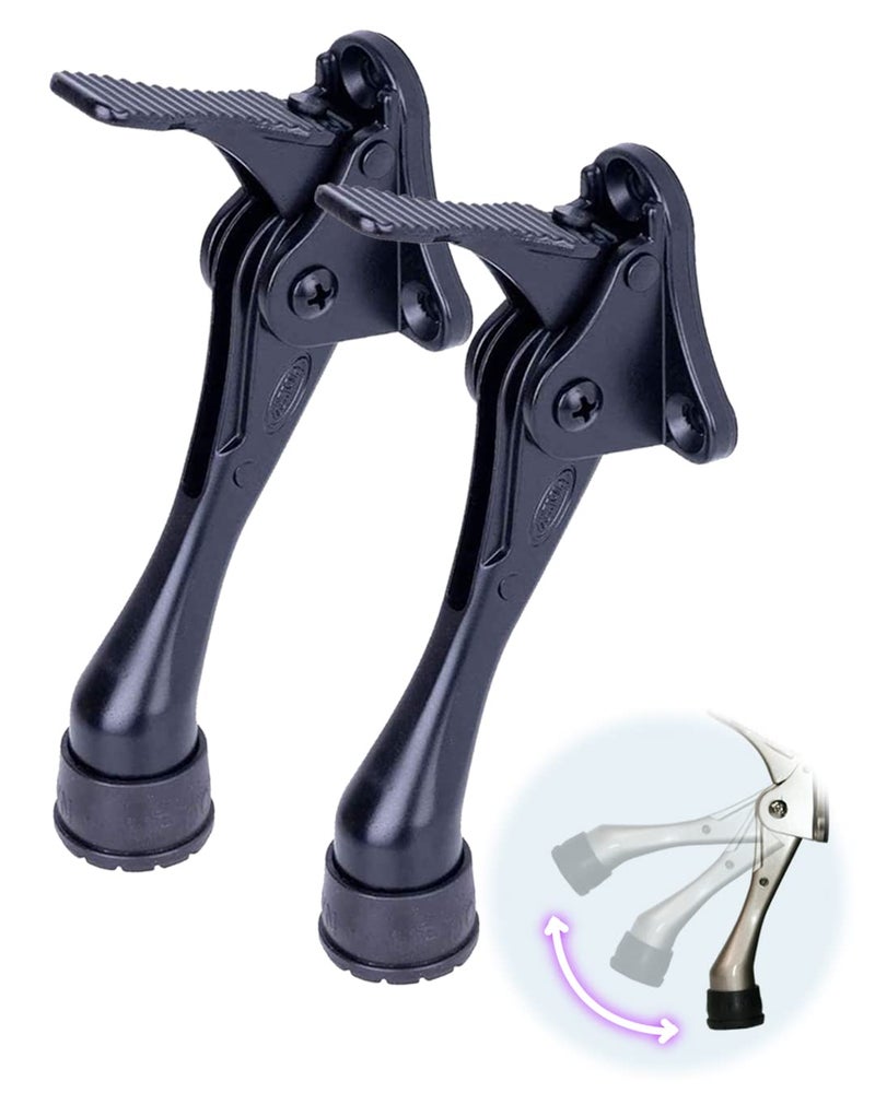Hashi One Touch Kickdown Door Stopper, Door Holder, Heavy Duty Door Stops, Bottom of Door, Height-Adjustable Rubber Tips by HASHI (Black 4 inch x 2pack) - Image 1